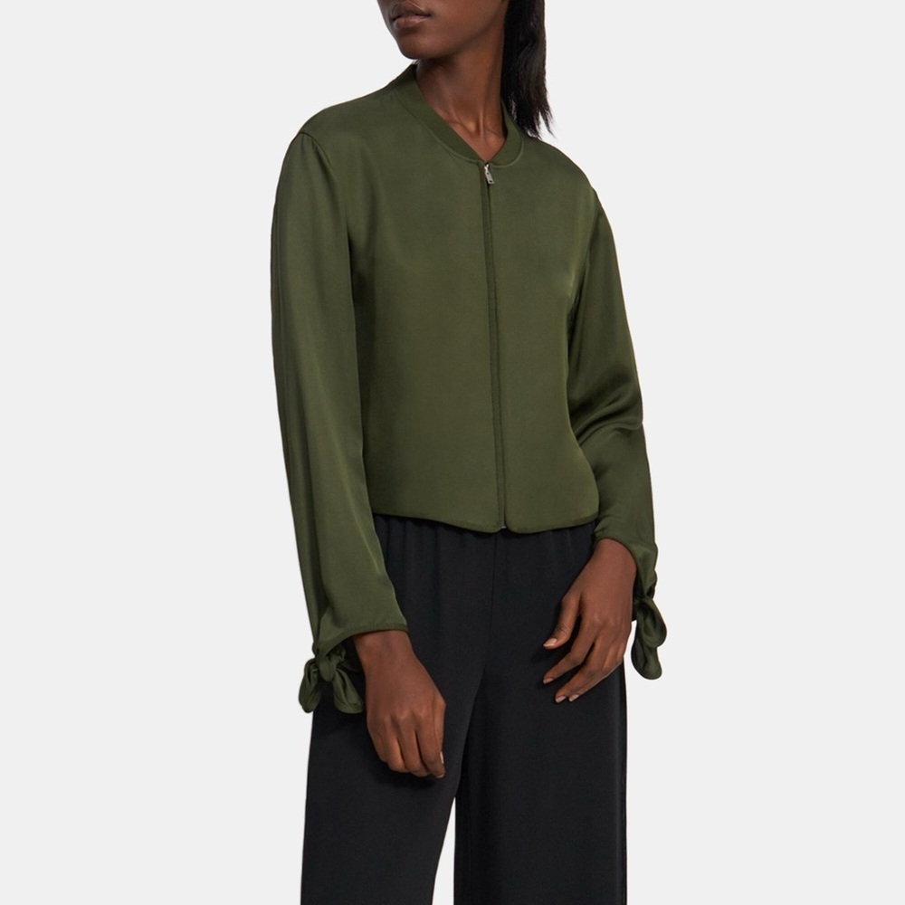 Theory Tie Sleeve Twill Bomber Jacket - L
